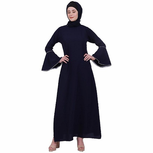 Casual A-line abaya with bell sleeves- Navy Blue
